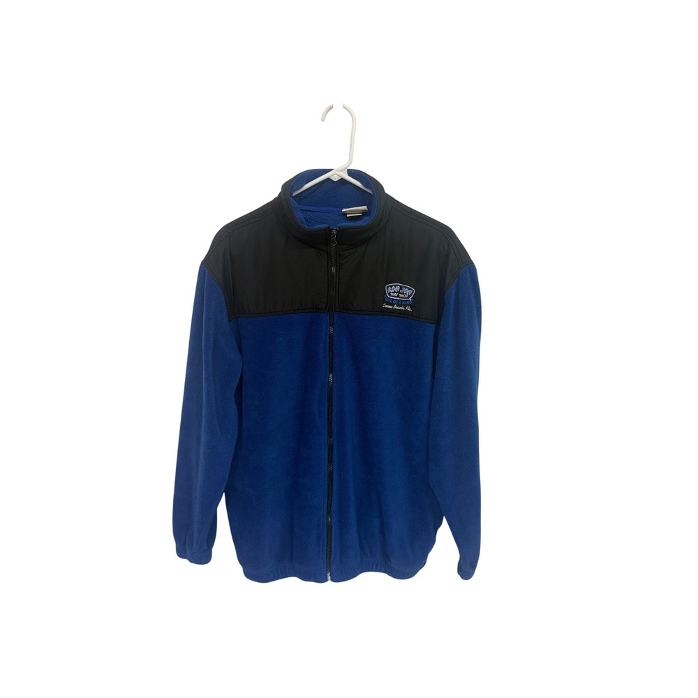 Ron Jon Surf Shop Fleece Jacket Mens Large Blue Black Full Zip Cocoa Beach Logo